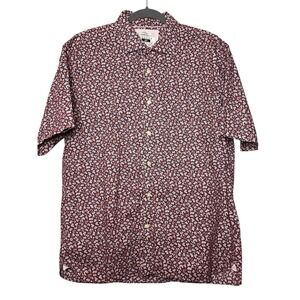Joseph Abboud Modern Fit Men Button Up Shirt Burgundy Floral XL Short Sleeve